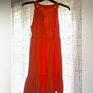 Calvin Klein, super bright orange baby doll dress.